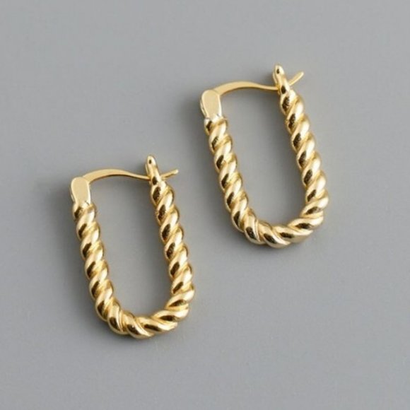 Jewelry - New Twisted Gold over Silver HOOP Earring